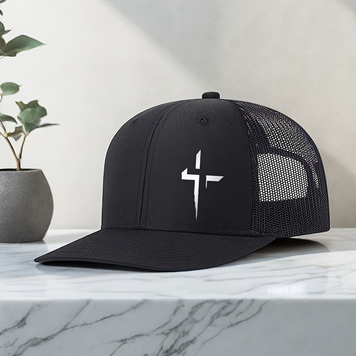 Gorra de camionero creativa con estampado cruzado: gorra de béisbol de moda con espalda de malla, transpirable y ajustable para actividades al aire libre - Negro con diseño de rayo blanco, gorro de cabeza al aire libre | Gorra de camionero elegante | Gorr