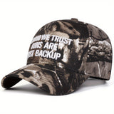 Gorra de Béisbol Ajustable para Mujer AR - EN DIOS CONFÍAMOS & Las Armas Son Solo Respaldo, Sombrero Camuflaje para Viajes de Primavera/Otoño, Playa, Ropa Casual, Accesorio con Letras Atrevidas