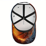 1pc Gorra de Béisbol Ajustable de Poliéster con Estampado de Baloncesto Fusión 2D de Fuego y Agua - Diseño de Cuerpo Completo, Ideal para Deportes, Moda Urbana y Carreras al Aire Libre, Diseño Funky,Ajuste Cómodo,Material Transpirable,Seguidores de Tenden