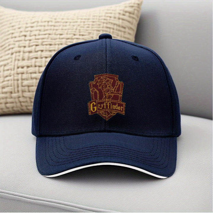 1 pieza de sombrero de camionero WB Harry Potter - Sombrero ajustable con cierre de plástico y cimera dorada de Gryffindor, sombrero ligero de protección solar para hombres y mujeres, sombrero casual negro para correr, fiestas, eventos temáticos - Regalo