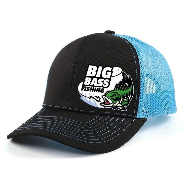 Gorra Trucker Unisex Ajustable Ligera y Transpirable de Malla - Diseño Color-Block /Blanco con Gráfico BIG BASS FISHING y Pecera, Gorra Deportiva para Aficionados a la Pesca al Aire Libre, Regalo Perfecto para Graduaciónes, Día del Maestro o Partidos de F