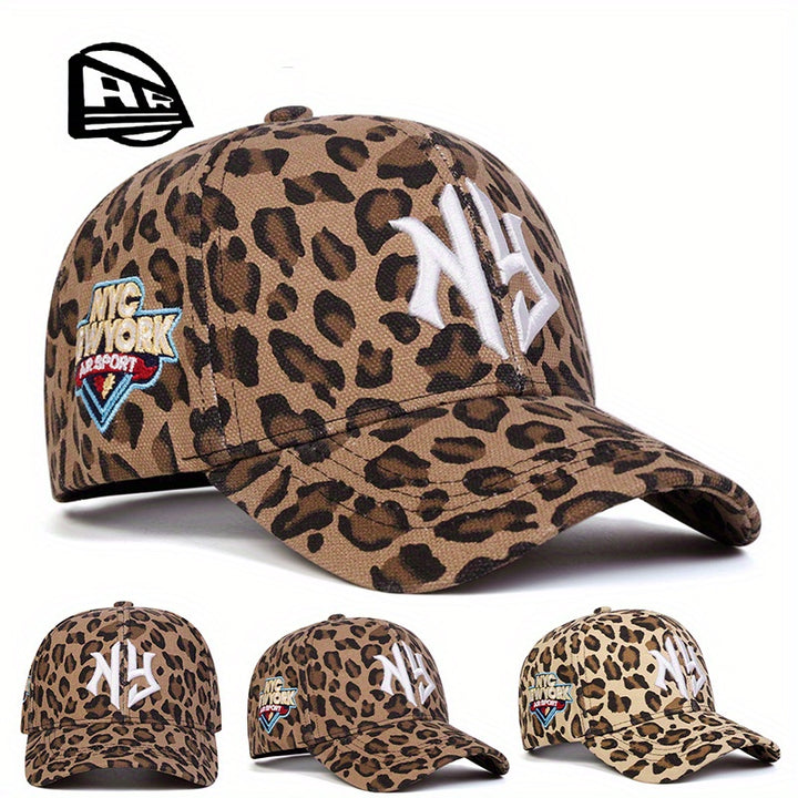 Gorra de béisbol con estampado de leopardo para mujer AR - Sombrero ajustable para protección solar en primavera y otoño, ideal para viajes, playa y fiestas, ropa casual para la cabeza | Gorra con estampado de leopardo | Poliéster tejido