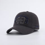 Gorra de Béisbol Retro Americana Vintage con Bordado 3D de Letras '49R' y Jeans, Ajustable con Snapback, Sombrero Azul Marino para Looks Casuales y Navideños