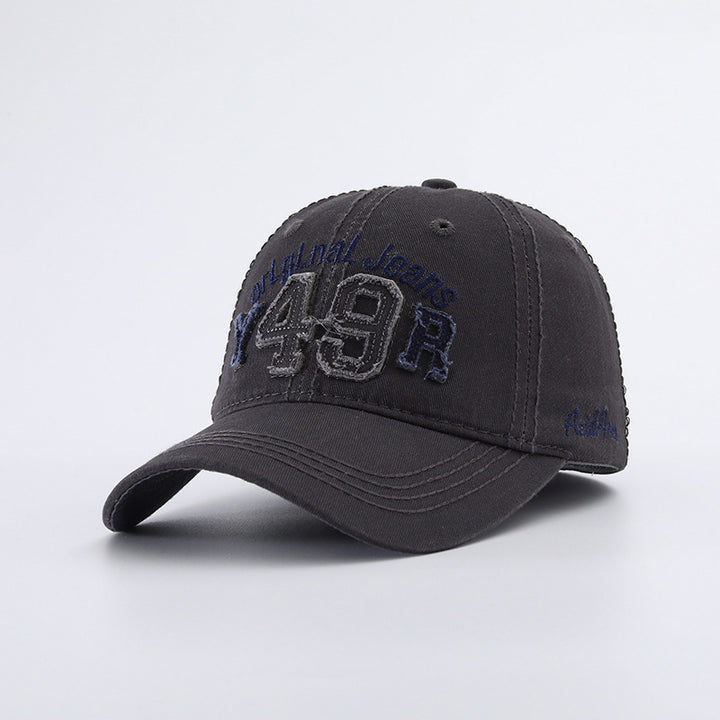 Gorra de Béisbol Retro Americana Vintage con Bordado 3D de Letras '49R' y Jeans, Ajustable con Snapback, Sombrero Azul Marino para Looks Casuales y Navideños