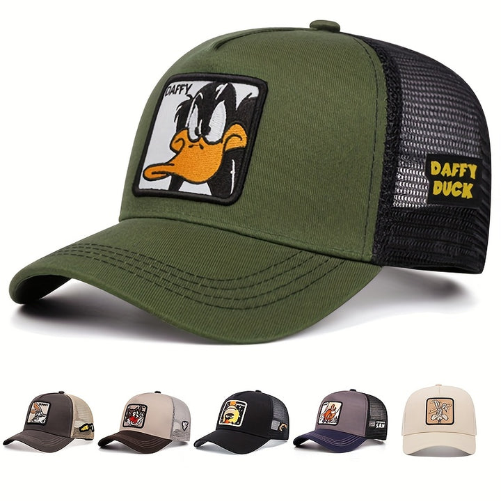 Gorra de béisbol bordada de la serie Warner Bros, gorra de malla para eventos deportivos al aire libre, estilo camionero americano y hip-hop