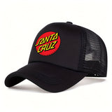 1pc Gorra de Béisbol SANTA CRUZ Estampada - Ligera y Transpirable, Unisex para Exteriores con Logo en Amarillo Intenso y Rojo, Sombrero Deportivo Casual para Hombres y Mujeres, Accesorio Duradero