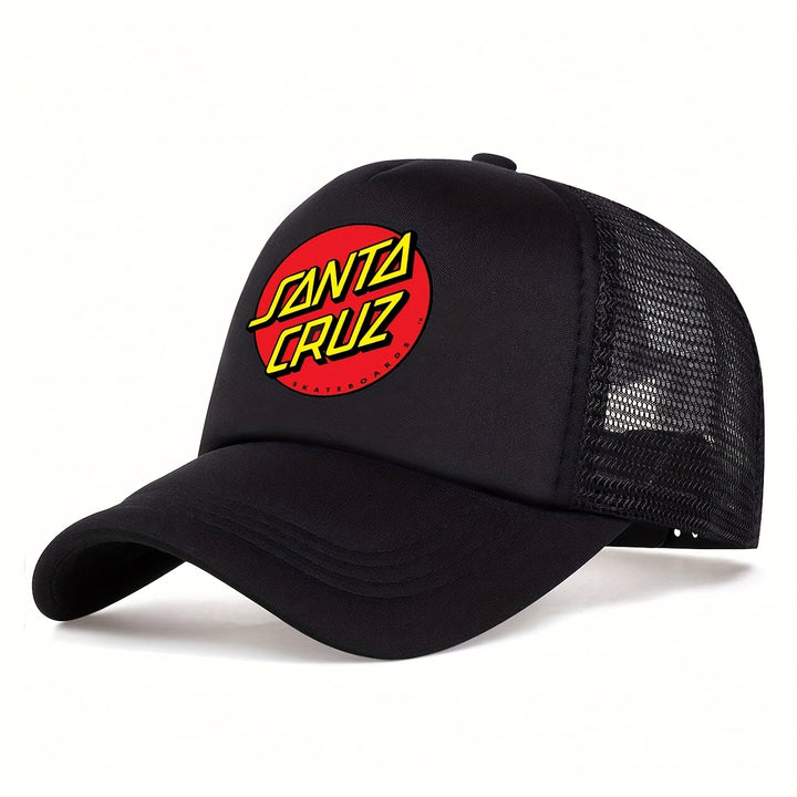 1pc Gorra de Béisbol SANTA CRUZ Estampada - Ligera y Transpirable, Unisex para Exteriores con Logo en Amarillo Intenso y Rojo, Sombrero Deportivo Casual para Hombres y Mujeres, Accesorio Duradero