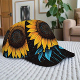 1 Gorra de Béisbol para Hombre - Estampado de Girasol en Degradé Amarillo a Azul, Correa Ajustable, Ideal para Eventos Casuales y Formales, Halloween/Navidad/Acción de Gracias, Sombrero Diario y de Fiesta, Accesorio Elegante para Vacaciones