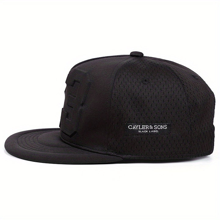 Gorra de béisbol snapback negra y roja con diseño en relieve de 58.42 cm, poliéster suave, parte trasera de malla transpirable, ajuste adaptable para deportes y uso casual, accesorio de moda, gorra duradera