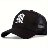 Gorras de béisbol para hombre, mezcla de acrílico, gorra transpirable de verano con malla, gorra de camionero ajustable con detalles bordados - No lavar, también para mujeres