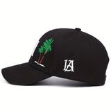 Gorra de béisbol ligera con bordado de LA y palmeras, negra a la moda, poliéster, estilo deportivo, lavado a mano o en seco, perfecta para fútbol, carnaval y San Patricio
