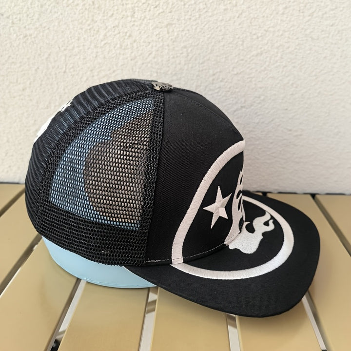 Gorra de camionero de hip hop y streetwear - Ligera, ajustable y con diseño de estrellas y dibujos animados, panel trasero de malla negra, perfecta para adolescentes y papás, gorra de hip hop