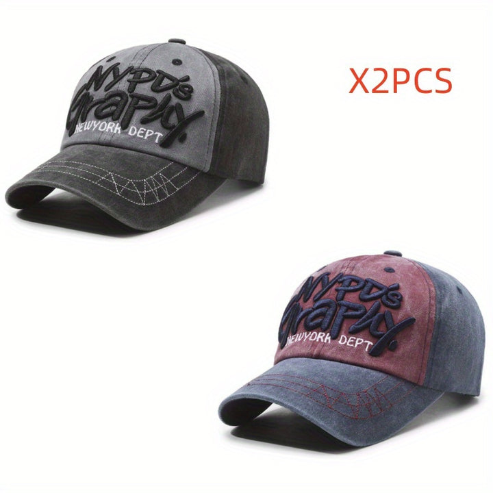 2 Piezas Gorra Snapback Unisex Estilo Retro Lavado con Bordados de Letras Desgastadas, Béisbol Urbano Europeo y Americano