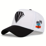 Pack de 1 Gorra de Béisbol Bordada para Mujer con Cierre Ajustable, Protección UV, Diseño de Palmera Tropical y Paracaídas, Sombrero Transpirable de 5 Paneles para Viajes al Aire Libre, Vacaciones en la Playa, Primavera/Otoño (Rojo/Blanco/Amarillo & ), Go
