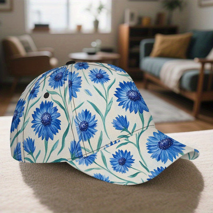 1pc Gorra de Béisbol Ajustable con Estampado de Flores Azules - Gorra Ligera de Pico de Pato para Salidas Familiares, Navidad, Playa, Picnic, Uso Diario - Ajuste Cómodo para Todas las Tallas