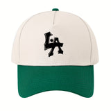 1 gorra de béisbol con estampado de letras LA - ajustable, protección solar, gorra casual para viajes, fiestas en la playa y regalos, poliéster, blanco con ribete negro, ropa de cabeza para exteriores | Gorra deportiva | Gorra ajustable
