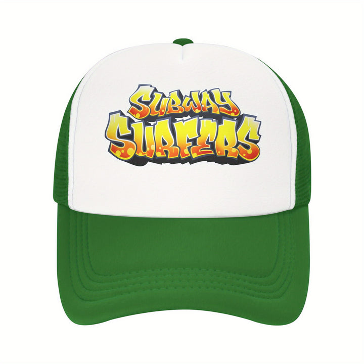 Sombrero de camionero para Subways Surfers unisex - Espalda de malla ajustable, diseño de dibujos animados vibrante, amarillo y blanco, perfecto para el verano, la pesca y las actividades al aire libre, calzado ajustable | Gorra gráfica vibrante | Sombrer