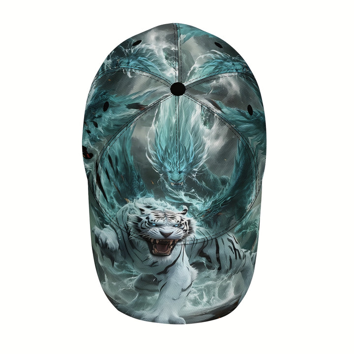 1 gorra de béisbol unisex con diseño único de tigre y dragón, estilo anime, 100% poliéster, para deportes y actividades al aire libre, con visera curva, ideal como regalo