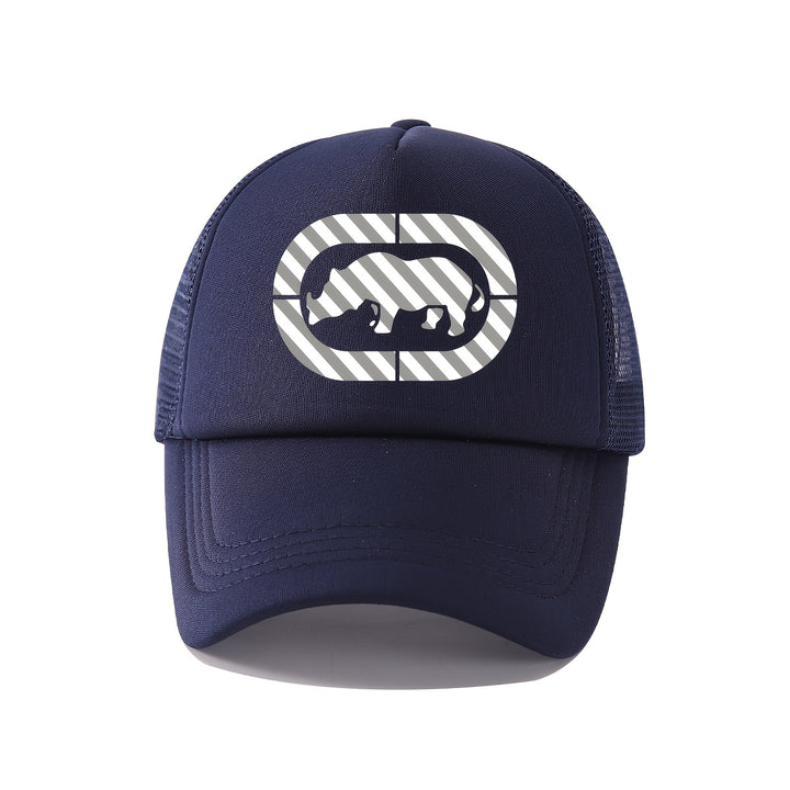 Gorra de béisbol unisex con estampado de rinoceronte RESTZONE, estilo casual, 100% poliéster con malla, ideal para protección solar al aire libre, deportes y pesca