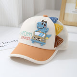 Gorra de Camionero con Dinosaurio para Niños y Niñas, Malla Trasera Ligera Transpirable - Gorro Veraniego para Edades 2-4 Años: Diseño Tierno de Dinosaureo y Truck, Cierre a Presión en Rosa/Beige/Azul/Marrón. Ideal Para Jugar, Fiestas o Uso Casual (Fácil