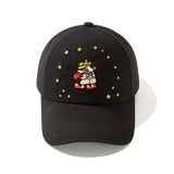 Gorra de béisbol de camuflaje negro para hombres y mujeres con personaje de caricatura bordado - Streetwear elegante, protector solar, ajustable con cierre de presión, material de poliéster, lavable a mano, equipo de cabeza para exteriores | Gorra de esta