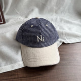 Gorra de béisbol retro a cuadros con letras para hombre y mujer - Gorro ligero de invierno con letras N, Azul Marino/Rojo/, Lavable a máquina