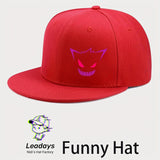 Gorra de béisbol con diseño de sonrisa diabólica de anime, ajustable con cierre trasero y visera plana, 100% poliéster transpirable, unisex, casual, para hombres y mujeres, ideal para uso en todas las estaciones, festivales y baile