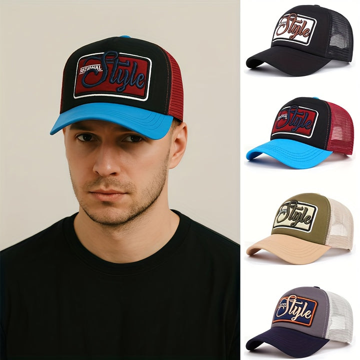 1pc Gorra de béisbol de poliéster bordada para hombre, patrón de rombos, ligera, malla transpirable, ajustada con cierre de hebilla, lavable a mano, para Año Nuevo, senderismo, fiesta, regalo - Tema navideño