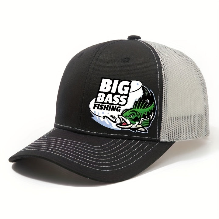 Gorra Trucker Unisex Ajustable Ligera y Transpirable de Malla - Diseño Color-Block /Blanco con Gráfico BIG BASS FISHING y Pecera, Gorra Deportiva para Aficionados a la Pesca al Aire Libre, Regalo Perfecto para Graduaciónes, Día del Maestro o Partidos de F
