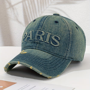 Gorra de Béisbol de Denim con Letras Azules y Diseño de Pato Acuático