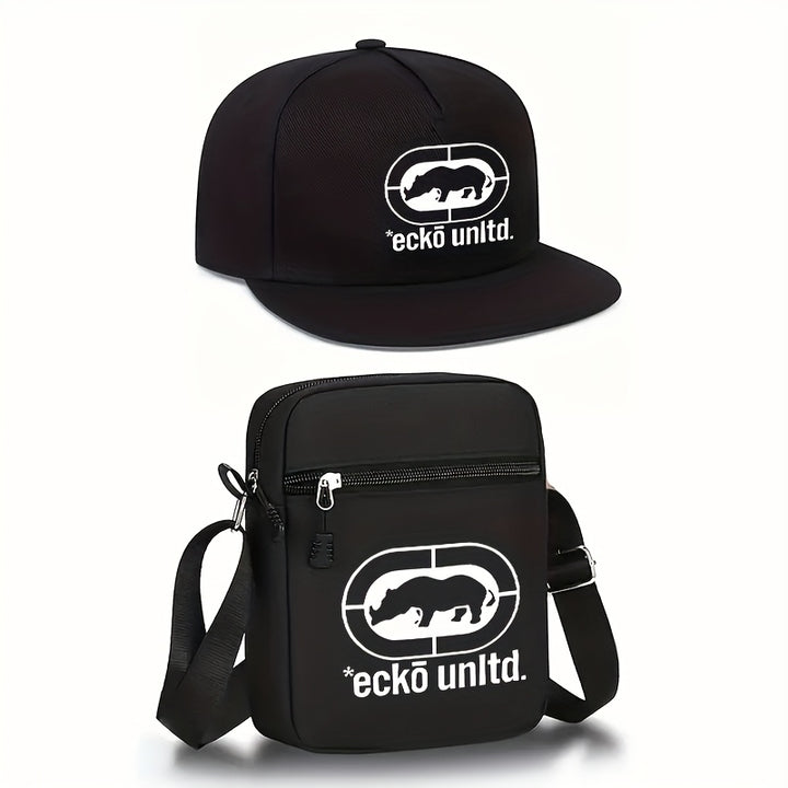 2 piezas, gorra de béisbol unisex con bordado 'ECKO' y ala curva, más riñonera, set de moda urbana para deportes al aire libre, gorra ajustable, regalo perfecto para ti o amigos