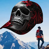 1 gorra de béisbol estilo hip-hop con calavera y flores - Gorra ajustable y transpirable de poliéster para viajes, fiestas en la playa y actividades al aire libre informales, ligera y lavable en máquina, regalo perfecto para Halloween, Navidad, Día de San