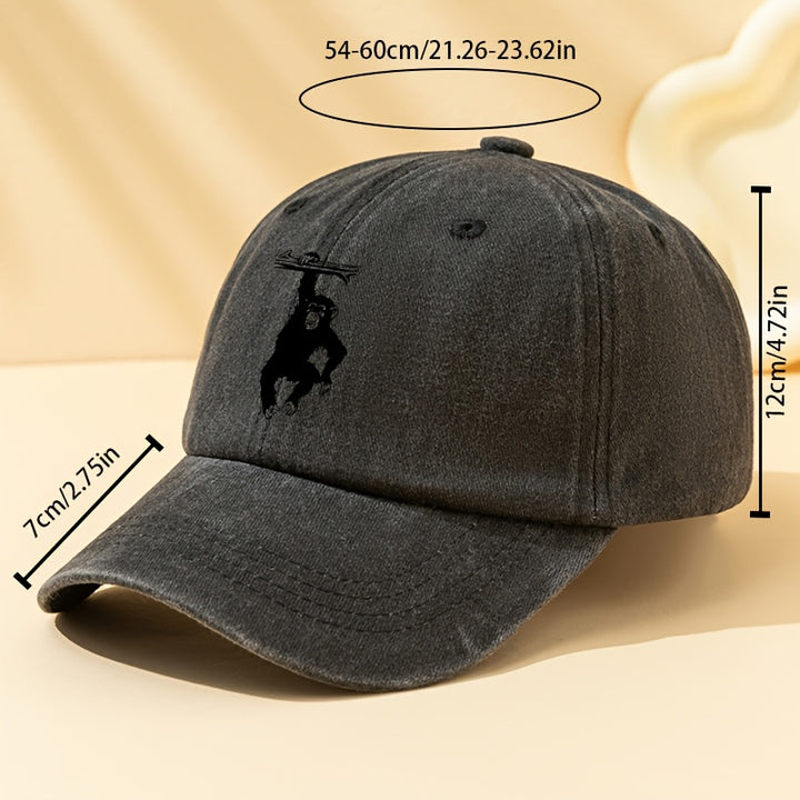 Gorra de Béisbol Retro Lavada con Estampado Gorila , Sombrero Ligero para Hombre al Aire Libre, Visera Curva Festiva, Gorra Trucker