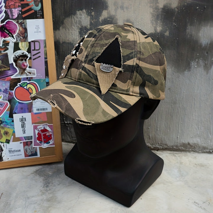 Camiseta de camuflaje desgastada para exteriores, de talla grande, que realza la figura, con un diseño moderno de estampados para hombres y mujeres, estilo béisbol militar.