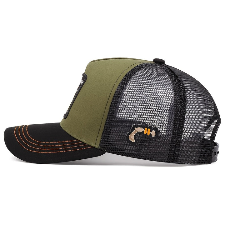Gorra de Béisbol Bordada WB Looney Tunes MARTIAN para Hombres y Mujeres - Negra con Detalles en Verde Oliva y Naranja, Malla Transpirable Trasera, 100% Poliéster, Deportes al Aire Libre y Uso Casual, Accesorio Versátil, Diseño Divertido, Tejido Duradero,