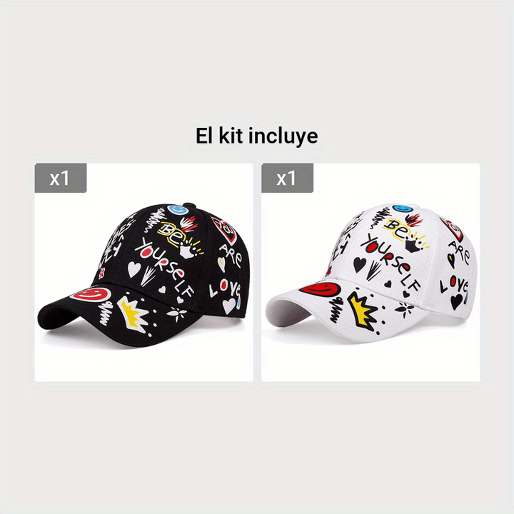 Gorra de béisbol con estampado graffiti, estilo hip hop, sombrero casual unisex para sol, deportes y protección UV, para hombres y mujeres