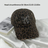 1pc Gorra de béisbol de estilo urbano para mujeres, gorra de poliéster ajustable con broche, con acentos de mariposa de rhinestones, para accesorio de moda primavera/verano