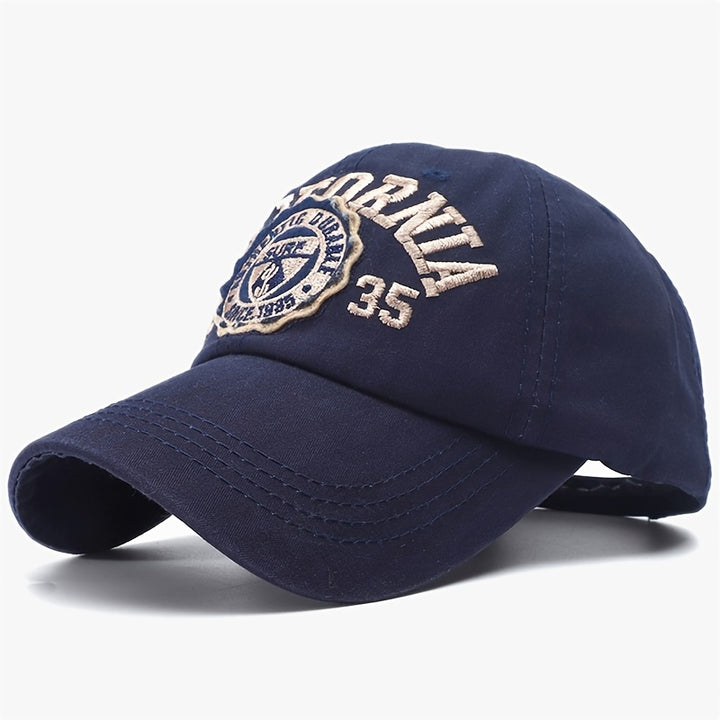 Gorra de béisbol para mujer con bordado California, protección solar, ajustable, sin estirar, temática vacacional con diseño de rayas, lavable a mano