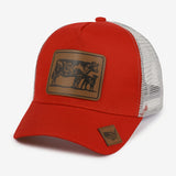 Gorra Trucker Grande de Estilo Europeo con Parches de Malla - Visera Ancha con Estampado Animal de Piel de Vaca, Ligera 50% /, Marrón Pastoral/Beige para Viajes al Aire Libre, Visitas a Granjas y Uso Casual (Ajustable)