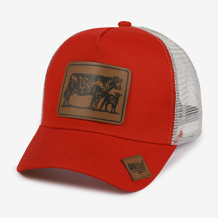 Gorra Trucker Grande de Estilo Europeo con Parches de Malla - Visera Ancha con Estampado Animal de Piel de Vaca, Ligera 50% /, Marrón Pastoral/Beige para Viajes al Aire Libre, Visitas a Granjas y Uso Casual (Ajustable)