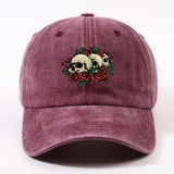 1 Gorra de béisbol impresa con un solo auricular, lavada a mano, ajustable, ligera, no elástica, con tema de vacaciones, diseño de rosa y calavera, para hombres, mujeres, ciclismo urbano al aire libre, todas las estaciones.
