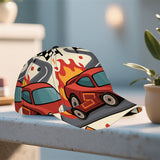 1 gorra de béisbol con estampado de coche de carreras en llamas - Gorra de poliéster con diseño vibrante de cuerpo completo, ligera y ajustable para deportes al aire libre y uso casual, accesorio ajustable para la cabeza | Gorra con estampado vibrante | G