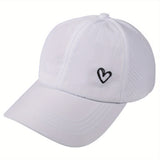 1x Gorra de Béisbol Unisex con Corazón Embroidado, Ajustable con Cierre de Snapback, Panel Estructurado y Breathable, Blanco con Opciones Negro/Gris/Negro/Rosa para Golf, Deportes al Aire Libre y Uso Casual