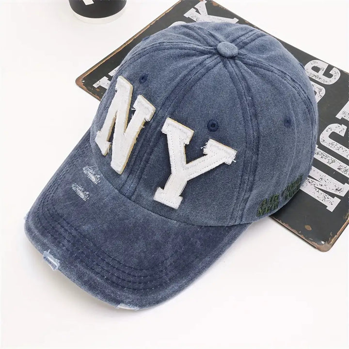 Gorra de béisbol con letra NY y bordado de dibujos animados - Cierre ajustable con visera, gorro ligero y transpirable para deportes al aire libre, gimnasio y uso casual - Gorra unisex para todas las estaciones con logo de NY (regalo ideal para hombres...