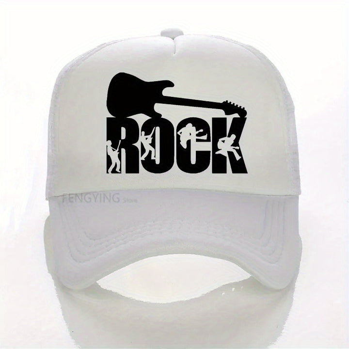 Gorra Snapback [Amante de la Música] de Banda de Rock | Gorra de Béisbol de Poliéster Ajustable con Silueta de Guitarra y Banda | Malla Transpirable en la Parte Trasera | Lavable a Máquina | Diseño en Blanco y Negro para Moda Casual y Hip-Hop, Accesori...