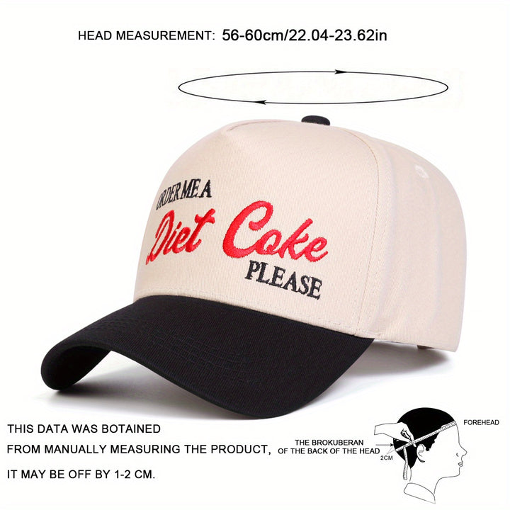 1 Gorra de Béisbol DIET COKE para Hombre, Sombrero Ajustable y Moderno de Cinco Paneles para Viajes de Primavera/Verano y Vacaciones en la Playa