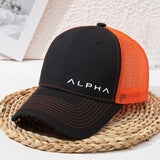 Gorra de béisbol ajustable Alpha Logo, negra y blanca, con malla transpirable en la parte trasera, ideal para conductores, mujeres y hombres, lavable a máquina, gorra de verano