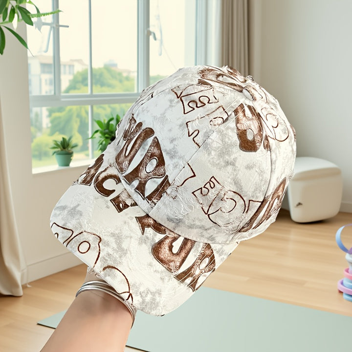 Gorra de béisbol unisex con diseño de letras en marrón/blanco/gris, ajustable para todas las estaciones, protección solar UPF, sombrero casual y para fiestas, adolescentes y adultos