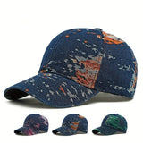 1 gorra de béisbol ajustable - Parte superior suave, tejido jacquard, absorción de humedad, ideal para viajes al aire libre, uso casual y deportes - Azul con patrón naranja y blanco, gorra de béisbol ajustable | Gorra con patrón vibrante | Diseño elegante
