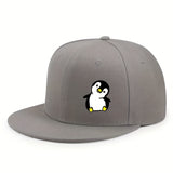 Gorra Plana Unisex de Hip-Hop con Estampado de Pingüino Urbano, Color Sólido y Ajustable para Exteriores